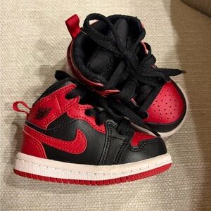 Nike Air Jordan 1 Mid TD Banned toddler sneakers black varsity red white size 4